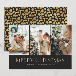 Elegant Black and Gold Foil Stars Photo Christmas Holiday Card