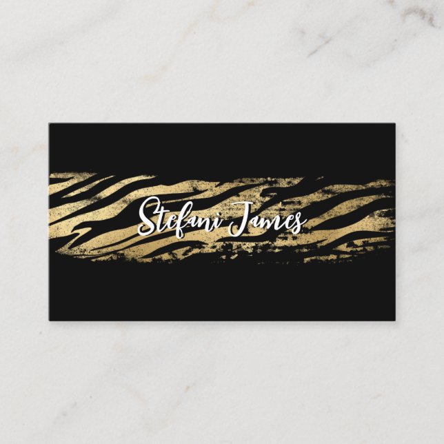 Elegant Black and Gold Foil Tiger Brush Stroke Business Card (Front)