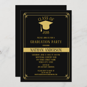 Elegant Black and Gold Frame Graduation Party   Invitation