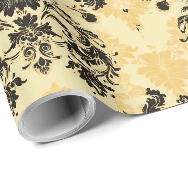 Elegant Black and Gold French Pattern Wrapping Paper (Roll Corner)