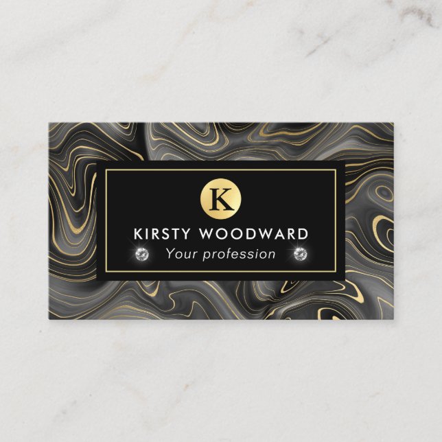 Elegant Black and Gold Geode Strata Textures Business Card (Front)