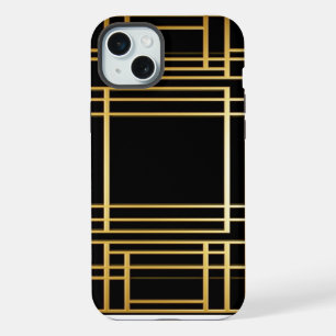 Elegant Black and Gold Geometric Art Deco iPhone 15 Plus Case