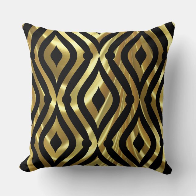 Elegant Black And Gold Geometric Pattern Cushion (Front)