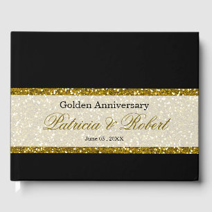 Elegant Black And Gold Glitter  50th Anniversary Guest Book