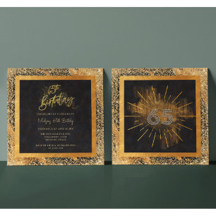 Elegant Black and Gold Glitter 65th Birthday Party Invitation