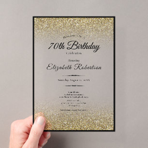 Elegant Black and Gold Glitter 70th Birthday  Acrylic Invitations