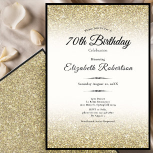 Elegant Black and Gold Glitter 70th Birthday  Invitation