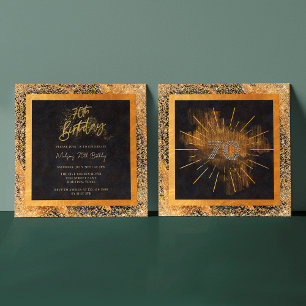 Elegant Black and Gold Glitter 70th Birthday Party Invitation