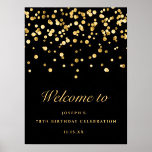 Elegant Black And Gold Glitter 70th Birthday Party Poster