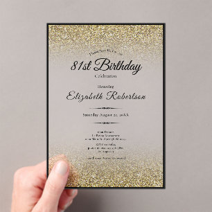 Elegant Black and Gold Glitter 81st Birthday Acrylic Invitations