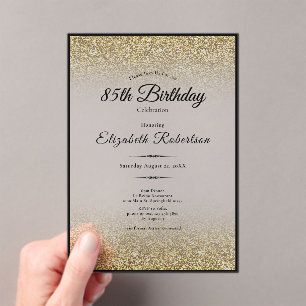 Elegant Black and Gold Glitter 85th Birthday Acrylic Invitations