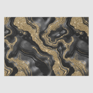 Elegant Black and Gold Glitter Agate Birthday Tissue Paper