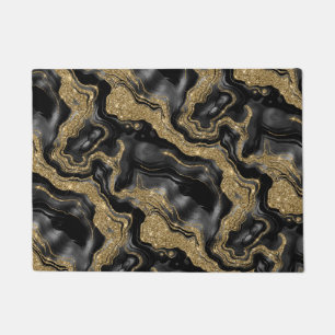 Elegant Black and Gold Glitter Agate Pattern Doormat