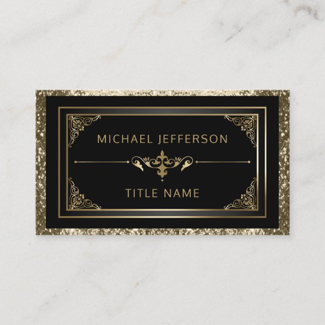 Elegant Black and Gold Glitter Business Card (Front)