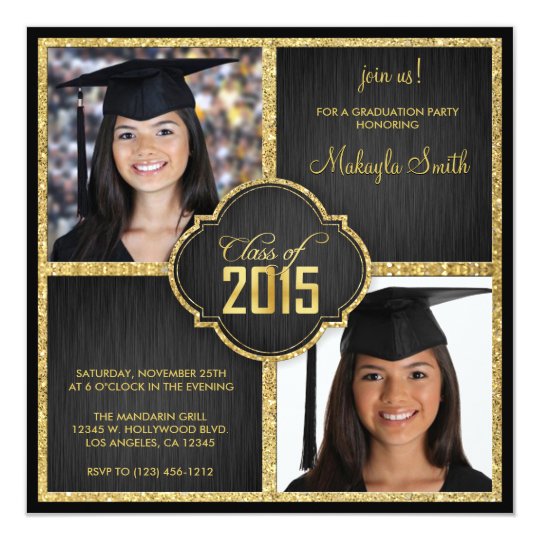 Elegant Black and Gold Glitter Class of 2015 Card