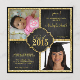 Elegant Black and Gold Glitter Class of 2015 Invitation