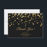 Elegant Black and Gold Glitter Dust Birthday Thank You Card<br><div class="desc">Chic Black and Gold Glitter Dust Birthday Thank You Card. This elegant birthday thank you card features gold glitter dust on both sides. Front features the word thank you along with your birthday party,  age and birthday date. Back features a custom message. This card will fit any age.</div>