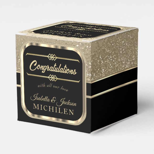 Elegant Black and Gold Glitter Favour Box (Front Side)