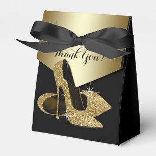 Elegant Black and Gold Glitter High Heel Shoe Favour Box