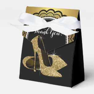 Elegant Black and Gold Glitter High Heel Shoe Favour Box