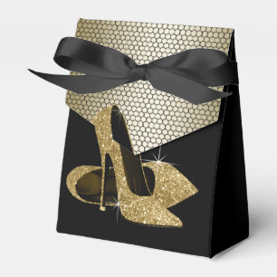 Elegant Black and Gold Glitter High Heel Shoe Favour Box