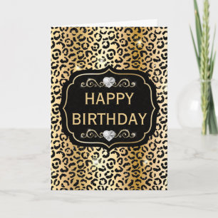 Elegant Black and Gold Glitter Leopard Spots Card