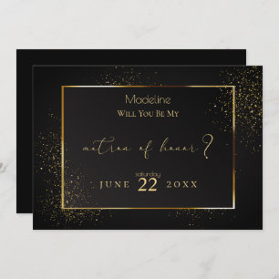 Elegant Black and Gold Glitter Matron of Honour Invitation