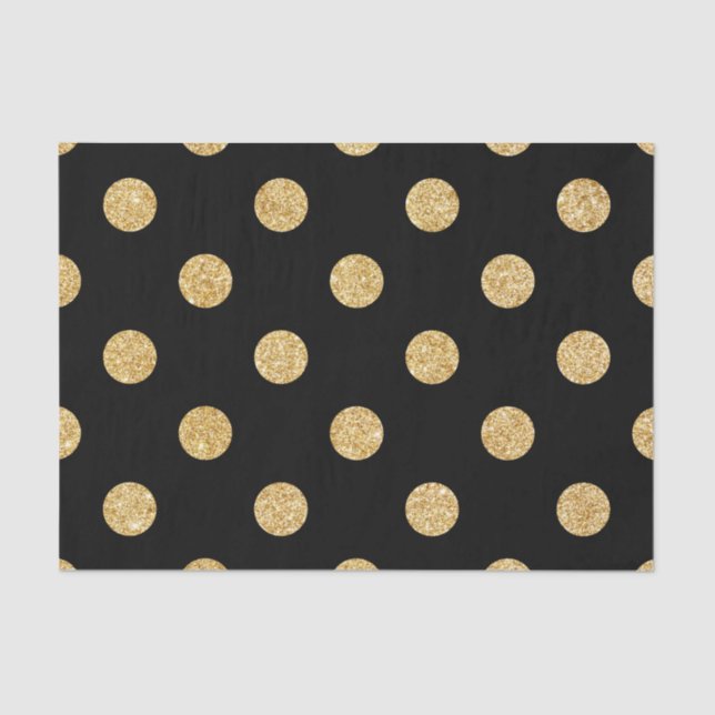 Elegant Black And Gold Glitter Polka Dots Pattern Tissue Paper (Front)