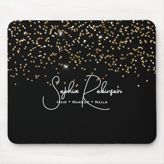 Elegant Black and Gold Glitter Salon Business Mouse Mat (Front)