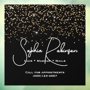 Elegant Black and Gold Glitter Salon Business Window Cling