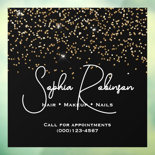 Elegant Black and Gold Glitter Salon Business Window Cling (Sheet 3)