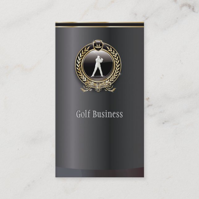 Elegant Black and Gold Golf Business Card (Front)