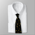 Elegant Black And Gold Golf Pattern Golfer   Tie<br><div class="desc">Minimal gold golf pattern with clubs,  balls,  and flags for golf players. Gift for golf club,  golfer,  golf player,  team,  coach. Monochrome golden modern trendy black and white golf golfer golf player pattern gift home decor,  towels,  ...  Elegant,  classic black color neck tie with gold golf pattern</div>