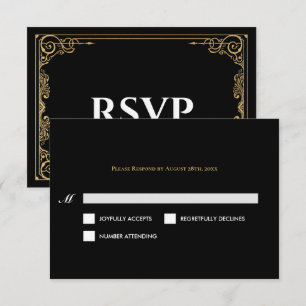 Elegant black and gold Gothic Wedding RSVP Card
