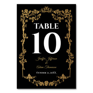 Elegant black and gold Gothic Wedding Table Number
