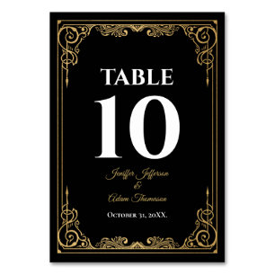 Elegant black and gold Gothic Wedding Table Number