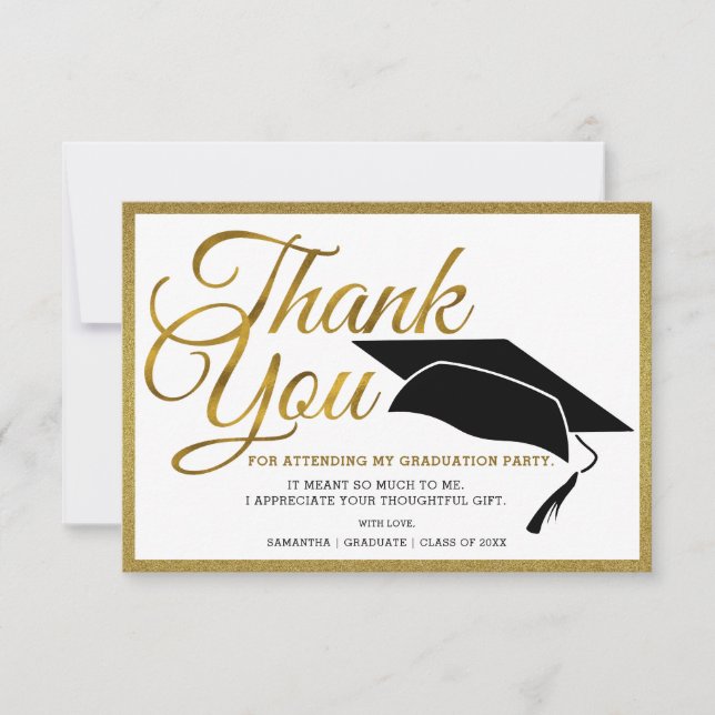 Elegant Black And Gold Graduate Photo Graduation Thank You Card (Front)