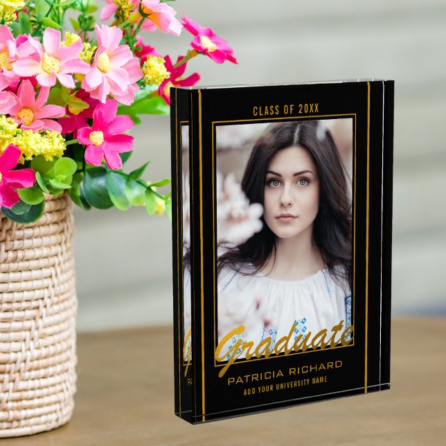 Elegant Black And Gold Graduation Keepsake Photo Block (Creator Uploaded)