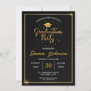 Elegant Black and Gold Graduation Party Invitation