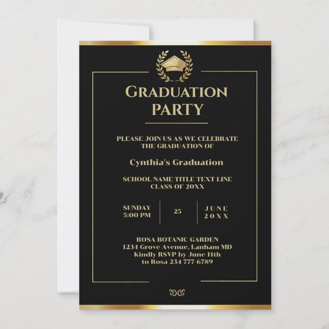 Elegant Black and Gold Graduation Party Invitation (Front)