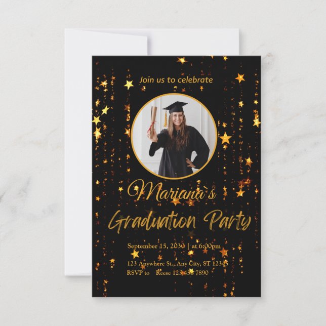 Elegant Black and Gold Graduation Party Invitation (Front)