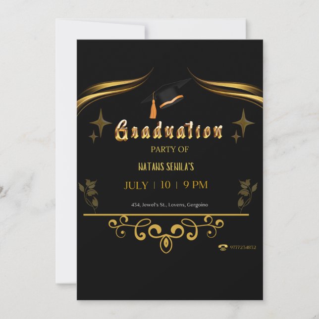 Elegant Black and Gold Graduation Party Suite Invitation (Front)
