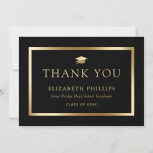 Elegant Black and Gold Graduation Thank You Card