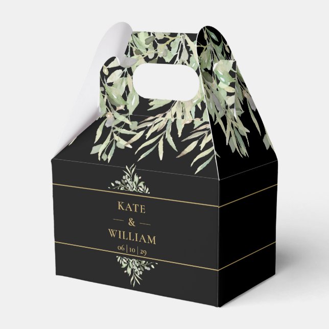 Elegant Black And Gold Greenery Wedding Thank You Favour Box (Front Side)