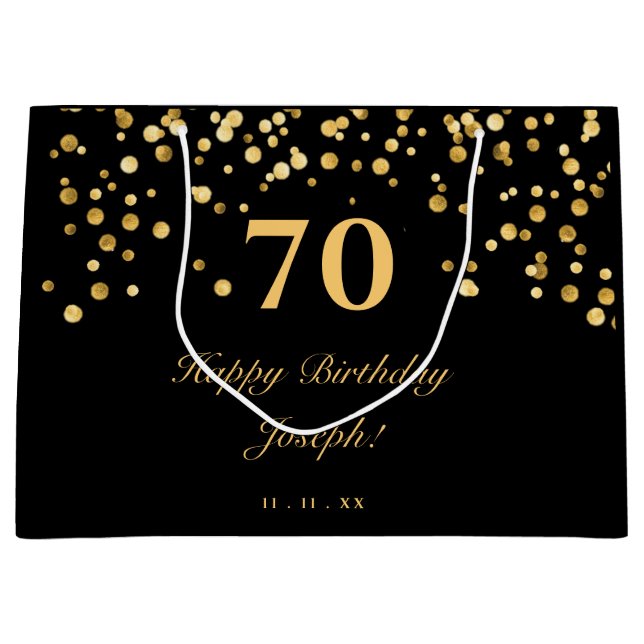 Elegant Black And Gold Happy Birthday Large Gift Bag (Front)