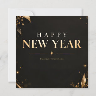 Elegant Black and Gold Happy New Year Greeting Invitation