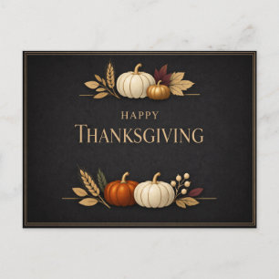 Elegant Black and Gold Happy Thanksgiving Pumpkin Holiday Postcard