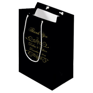 Elegant Black and Gold Heart Flourish Thank You Medium Gift Bag