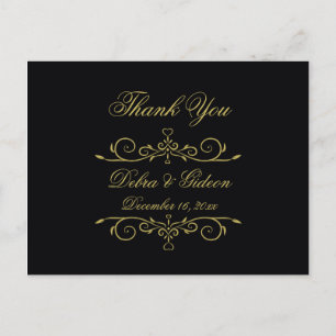 Elegant Black and Gold Heart Flourish Thank You Postcard