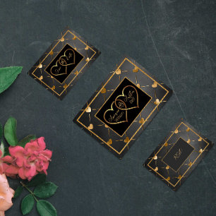 Elegant Black and Gold Hearts  Invitation